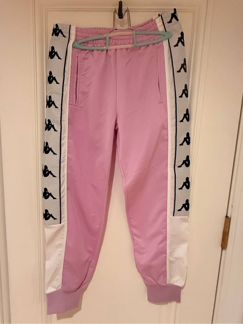 Kappa Pink Track Joggers with White Side Panels and Black Logo Tape